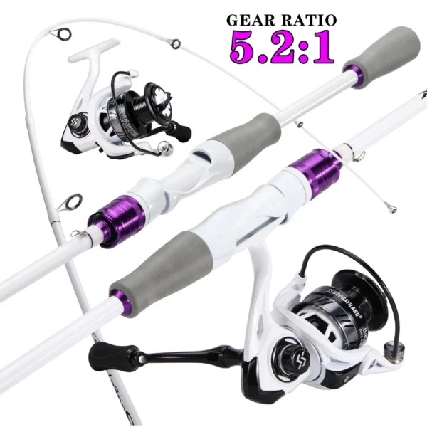 Carbon Fishing Rod Spinning Reel Fishing Set With 5 2 1 Gear Ratio Stainless Steel