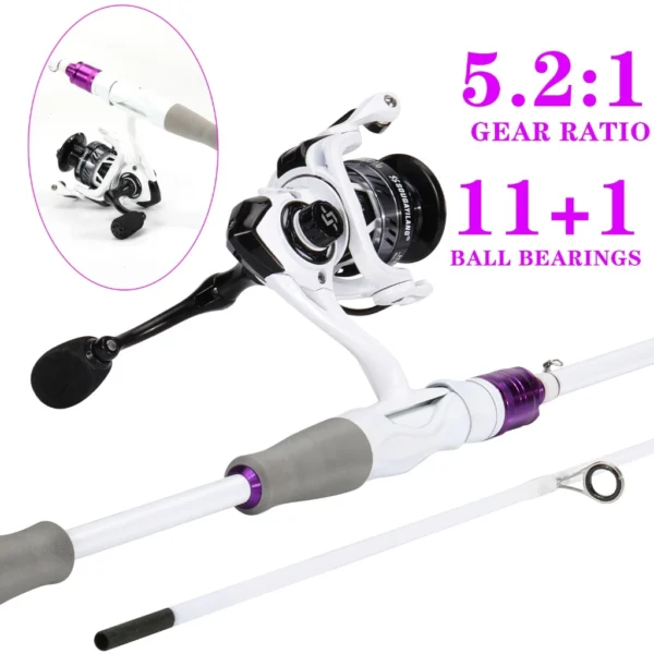 Carbon Fishing Rod Spinning Reel Fishing Set With 5 2 1 Gear Ratio Stainless Steel