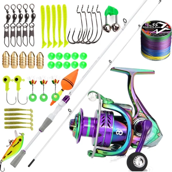 Fishing Rod Reel Set Carbon Fiber Metal Spool 1000 5000 Series Max Drag 10kg 1 8M