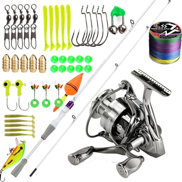 Fishing Rod Reel Set Carbon Fiber Metal Spool 1000 5000 Series Max Drag 10kg 1 8M
