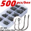 500 Pieces Set Strong Carbon Steel No 3 12 Fishing Hooks Single Circle Fishing Hook Fly Fishing Jip Barbed Carp Hooks Sea Tackle Accessories